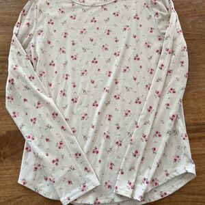 No Boundaries Cream Long-Sleeve Floral Ribbed Top with Pink Flowers